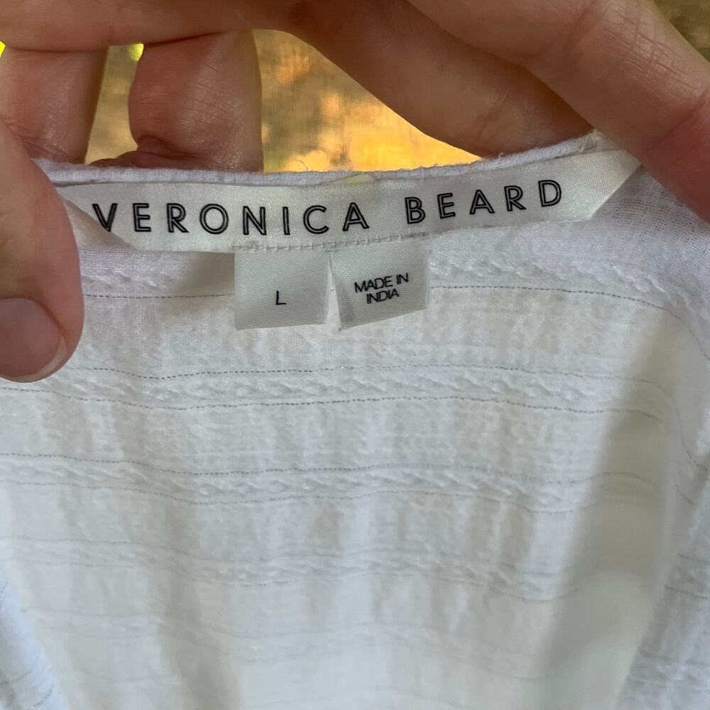 Veronica Beard White Tinzia Dress Midi Length Ruffle Hem Size L - Picture 12 of 14